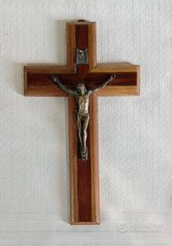 Antico crocifisso  legno a 2 colori Cristo otton