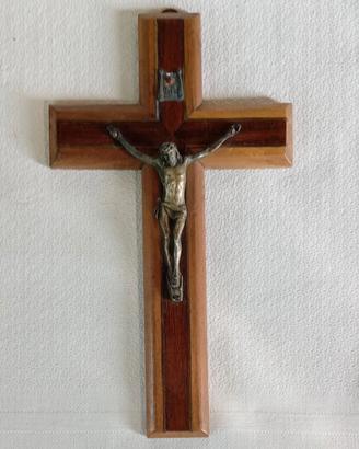 Antico crocifisso  legno a 2 colori Cristo otton
