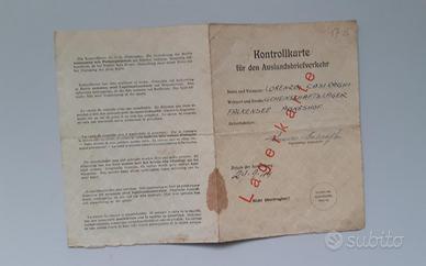 Rara Kontrollkarte 1944 Gemeinschaftslager Falkens