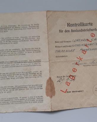 Rara Kontrollkarte 1944 Gemeinschaftslager Falkens