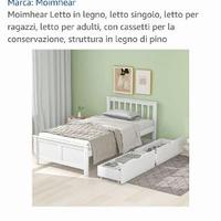 Letto singolo nuovo con cassettoni