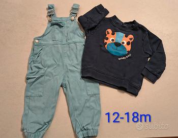 Salopette azzurra e felpa, 12-18m