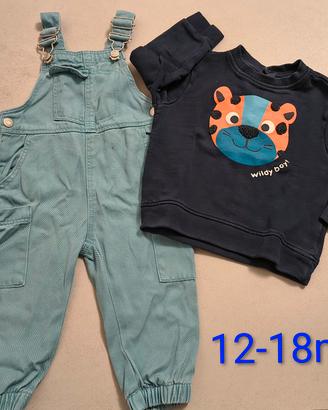 Salopette azzurra e felpa, 12-18m