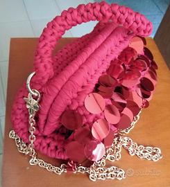 Borsa clutch con paillettes manico tracolla rosso