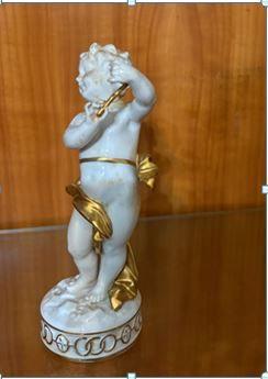 Statuina Putto Musicante in Porcellana e Oro