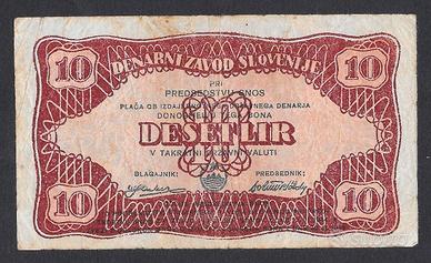 Cartamoneta partigiani 10 lire Slovenia 1944