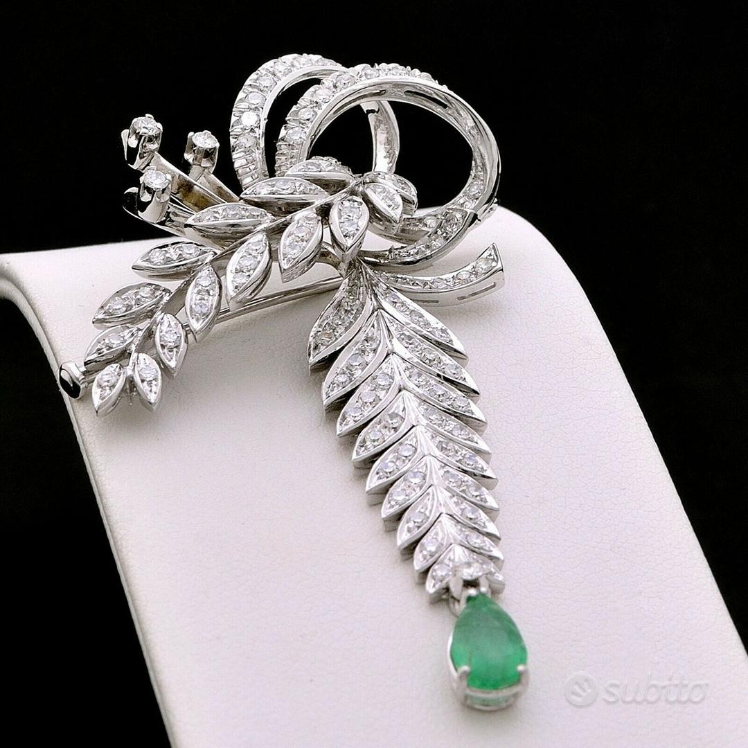Subito - ORO 2000 - Spilla vintage oro 18kt diamanti 1.51ct smeraldo 1 -  Abbigliamento e Accessori In vendita a Bari