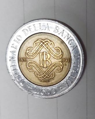 500 lire centenario Banca d'Italia 1993 moneta