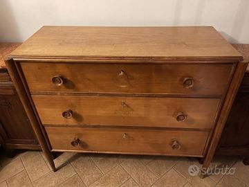 Cassettiera vintage anni ‘50 in legno con intarsi