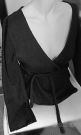 Maglia cache-cœur nera lana donna 