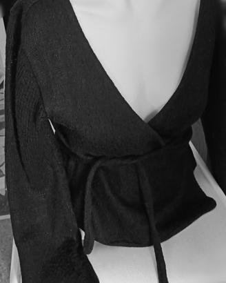 Maglia cache-cœur nera lana donna 