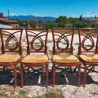 4 Sedie in legno curvo e vera paglia 