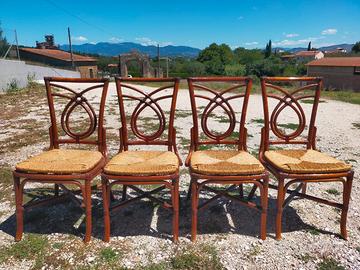 4 Sedie in legno curvo e vera paglia 