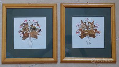 Coppia Quadri Fiori Secchi Pressati Cornice Legno