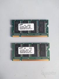 2 Moduli RAM 256MB DDR Samsung pc2700