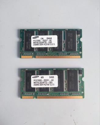 2 Moduli RAM 256MB DDR Samsung pc2700