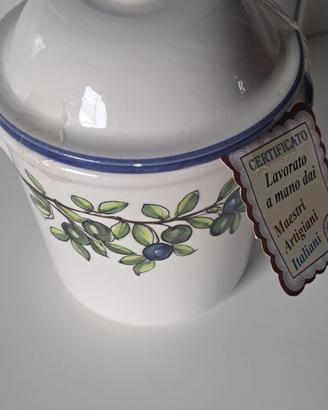Barattolo ceramica artigianale decoro olive - Nuov