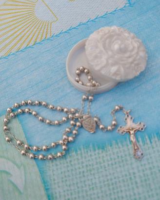 Rosario vintage in argento 800 con scatolina