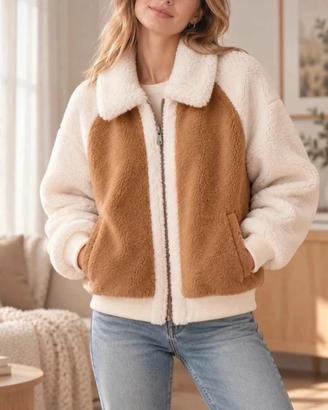 Giacca teddy Derhy bicolore beige e panna