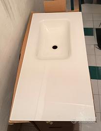 Lavabo in vetro bianco con vasca integrata