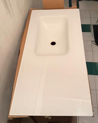 Lavabo in vetro bianco con vasca integrata