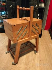 porta attrezzi da cucito in legno vintage sarto