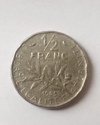 Moneta da 1/2 franco Francia 1965