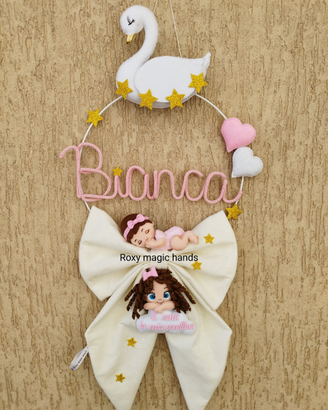 Fiocco nascita bimba con nome tricotin
