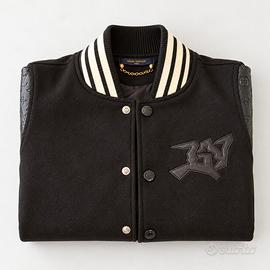 Bomber Total Black con Maniche in Pelle Goffrata,