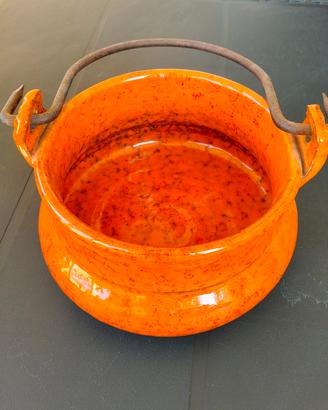 Paiolo pentola in ceramica arancione smaltata
