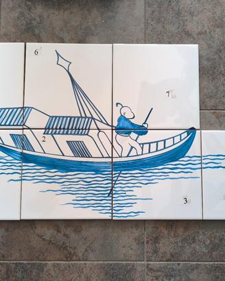 RARO Set 7 Piastrelle Cer. Bardelli - BLUE WILLOW 