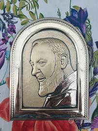 icona padre Pio argento