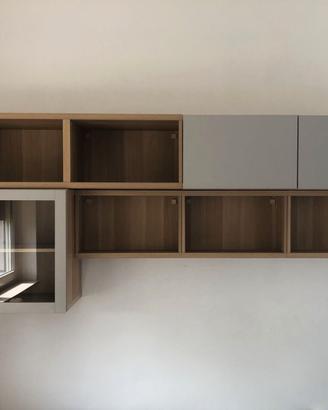 Parete attrezzata 240 cm rovere e grigio chiaro