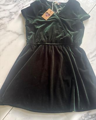 Vestito velluto verde bambina 7/8 anni