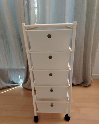 Mobiletto Bianco a 5 Cassetti con Ruote

