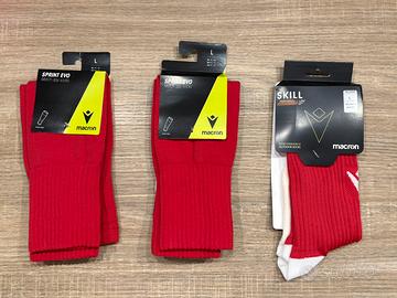 Calzettoni rossi calcio Macron nuovi con etichette