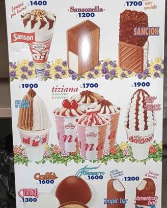 Tabella gelati in lire anno 1997