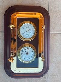 Orologio e Barometro stile Marina in ottone/legno