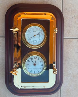 Orologio e Barometro stile Marina in ottone/legno