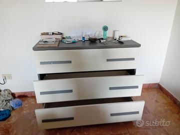 cassettiera bianca laccata e grigia