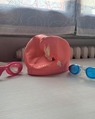 2 paia di occhialini e cuffia decathlon bimba  