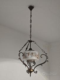 Lampadario Vintage Ferro e Vetro Scene Caccia