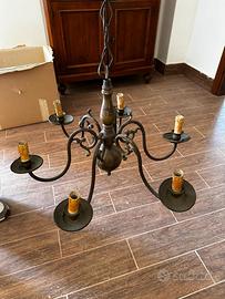 Lampadario Vintage a 6 Bracci in Metallo/Ottone