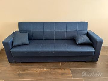 Divano-letto 3 posti in tessuto blu