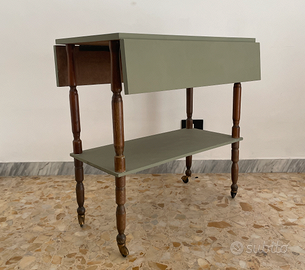 Mobiletto / carrello con ribalte in legno, verde
