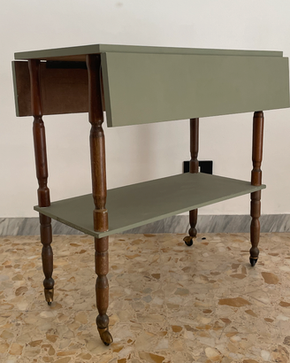 Mobiletto / carrello con ribalte in legno, verde