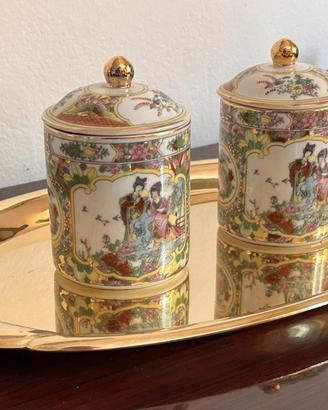 Coppia Vasetti Porta Tè/Spezie Vintage in Porcella