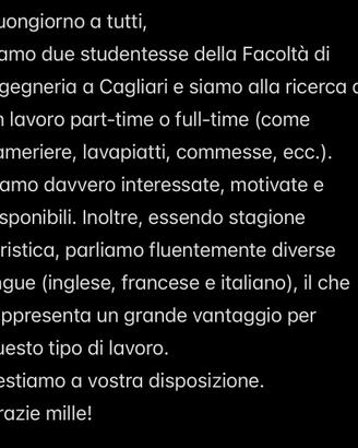 Cameriere, lavapiatti, commesse