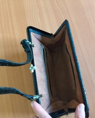 borsa vintage nera in pelle di lucertola