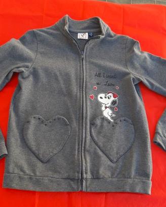 Felpa cotone Snoopy tasche cuore  .7 ai  10 anni